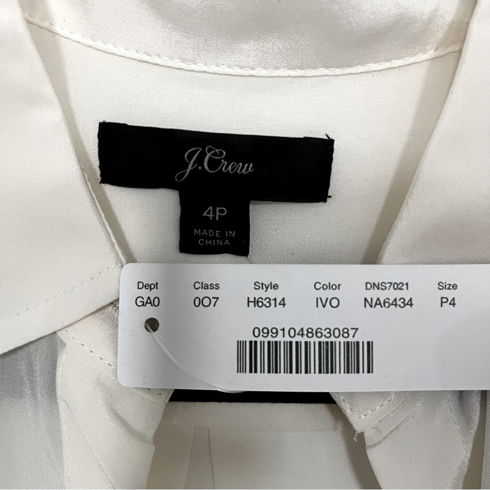 NWT J. Crew Silk Long Sleeve Button Up - 4P, Ivory - Picture 6 of 6